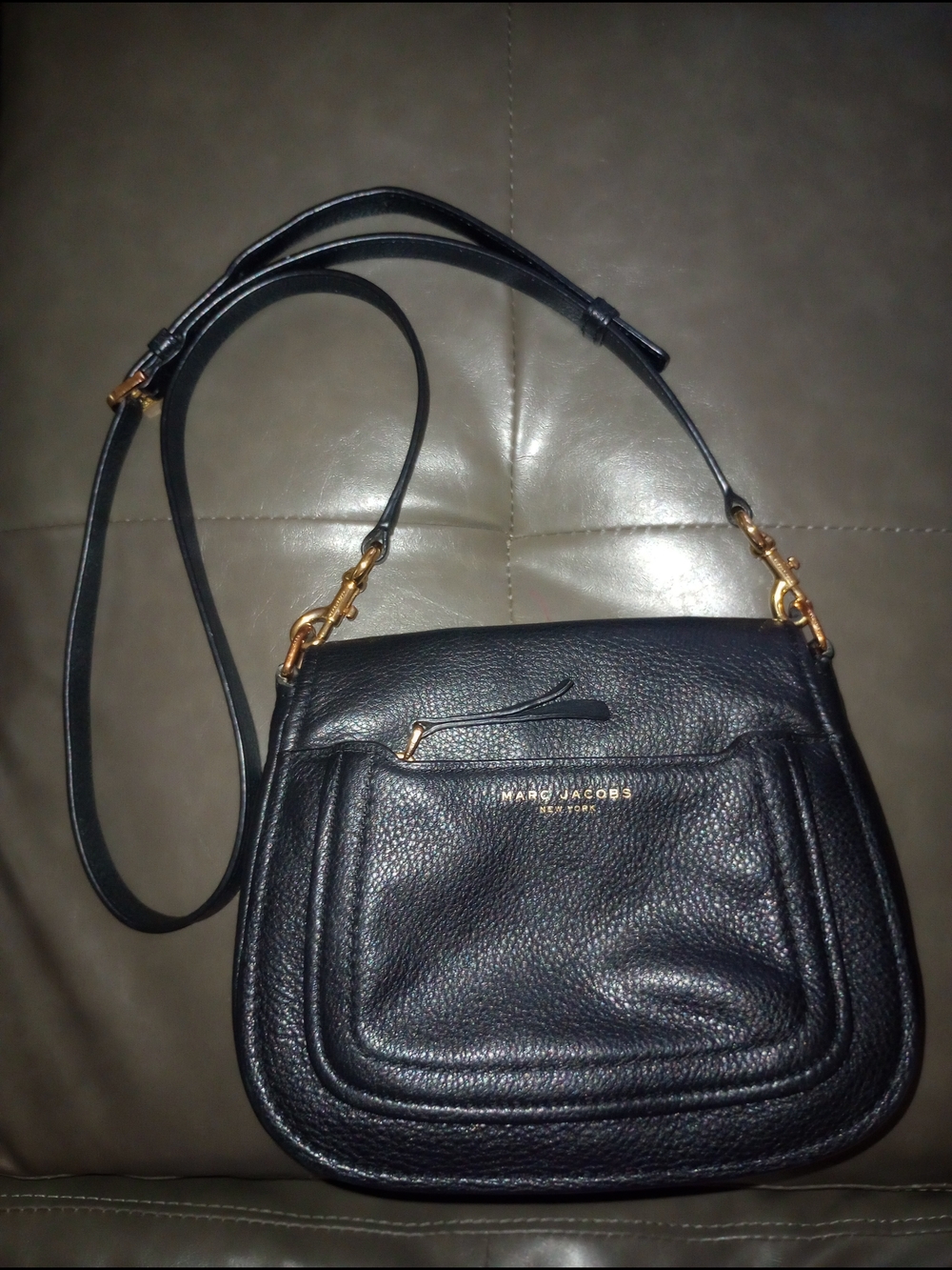 Marc Jacobs Black Empire City Pebble  Leather Crossbody Bag with Gold Hardware